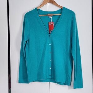 Pure Collection Cashmere Vivid Turquoise V-Neck Cardigan